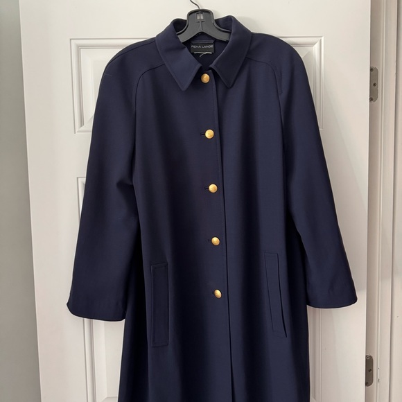 Rena Lange Navy Tailored A-Line Coat | Gold Buttons | Germany | 8 - Picture 4 of 12